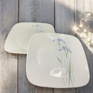 Corelle Shadow Iris Square 10.5inch Dish Plate Glass Dishes Plates USA Set 2 VTG